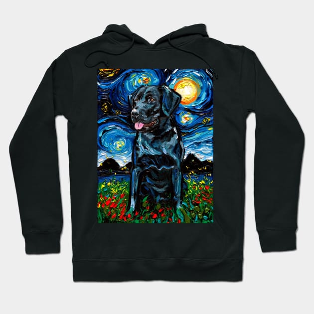 Seated Black Labrador Starry Night Hoodie by sagittariusgallery